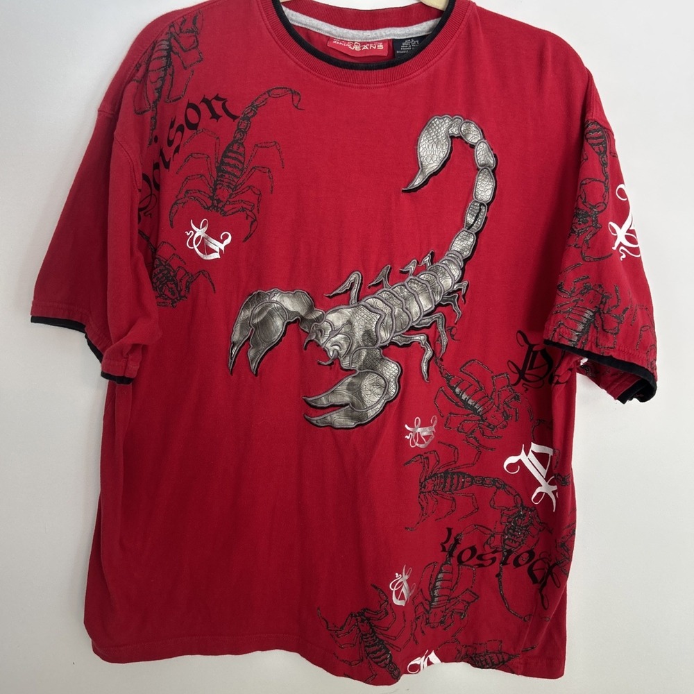Vintage Paco Jeans Co Men's  L Shirt Red Embroidered Scorpion Skater‎ Y2K